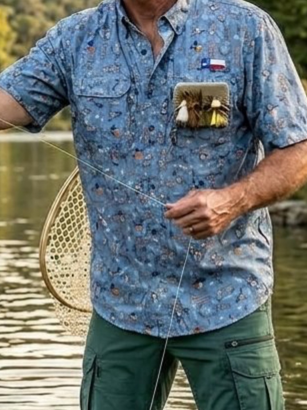 Magellan TEXAS theme Blue Short-Sleeve Printed Button-Down Shirt..fish gear